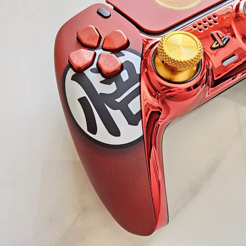 Sony PS5 original controller modified and upgraded with Hall effect TMR joysticks: Dragon Ball Goku theme.