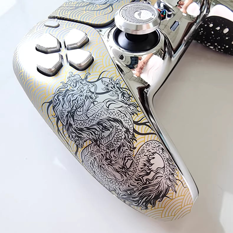 Sony PS5 Original Controller Upgrade with Hall TMR Joystick: Crane Dance Silver Dragon