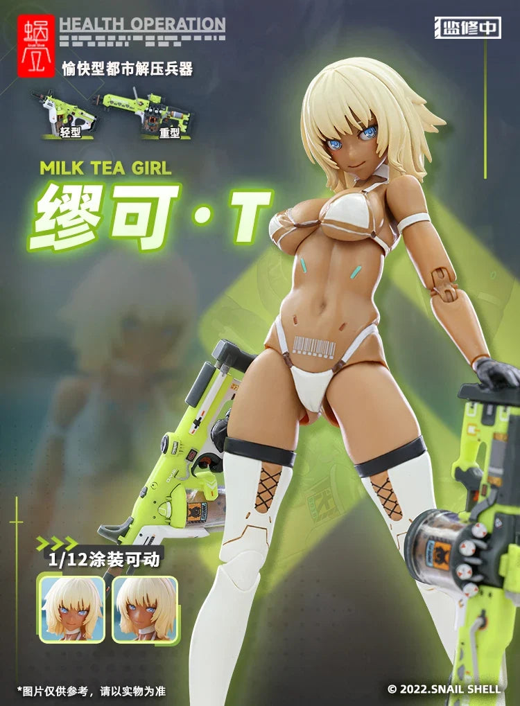 New Snail Shell 1/12 Milk Tea Girl Action Figures Assembly Gun Gynoid Statue Assembly Garage Kit Mecha Model Kit Figure