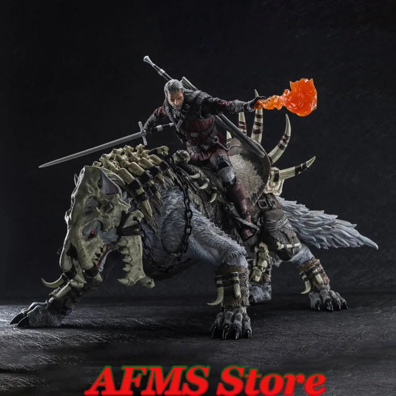 D20 Studio 37 cm Sammlerfigur im Maßstab 1:12 Wolf Orc Reittier Riesenwolf Reittier Weißknochen Beweglicher Wolf für 6" 7" Actionfigur