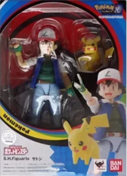 Spot Bandai Original Pokemon S.H.Figuarts SHF Ash Ketchum Pikachu Jessie James Meowth Anime Action Figures Toys for Kids Gift