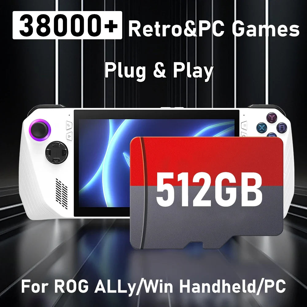 512G Game TF Card For N64/PS3/PS2/PS1/PSP/SS Playnite&Retrobat OS Memory Card For ROG ALLY/Win Handheld/PC Built-in 38000+ Games