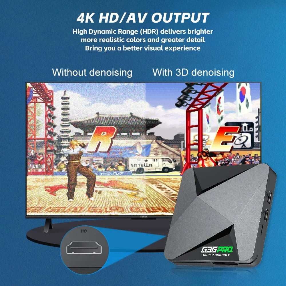 Super Game Box G36 Pro 128G 4K Retro Video Game Console with 60000+ Retro Games for MAME/PS1/PSP/DC Upgrade Wireless Controller