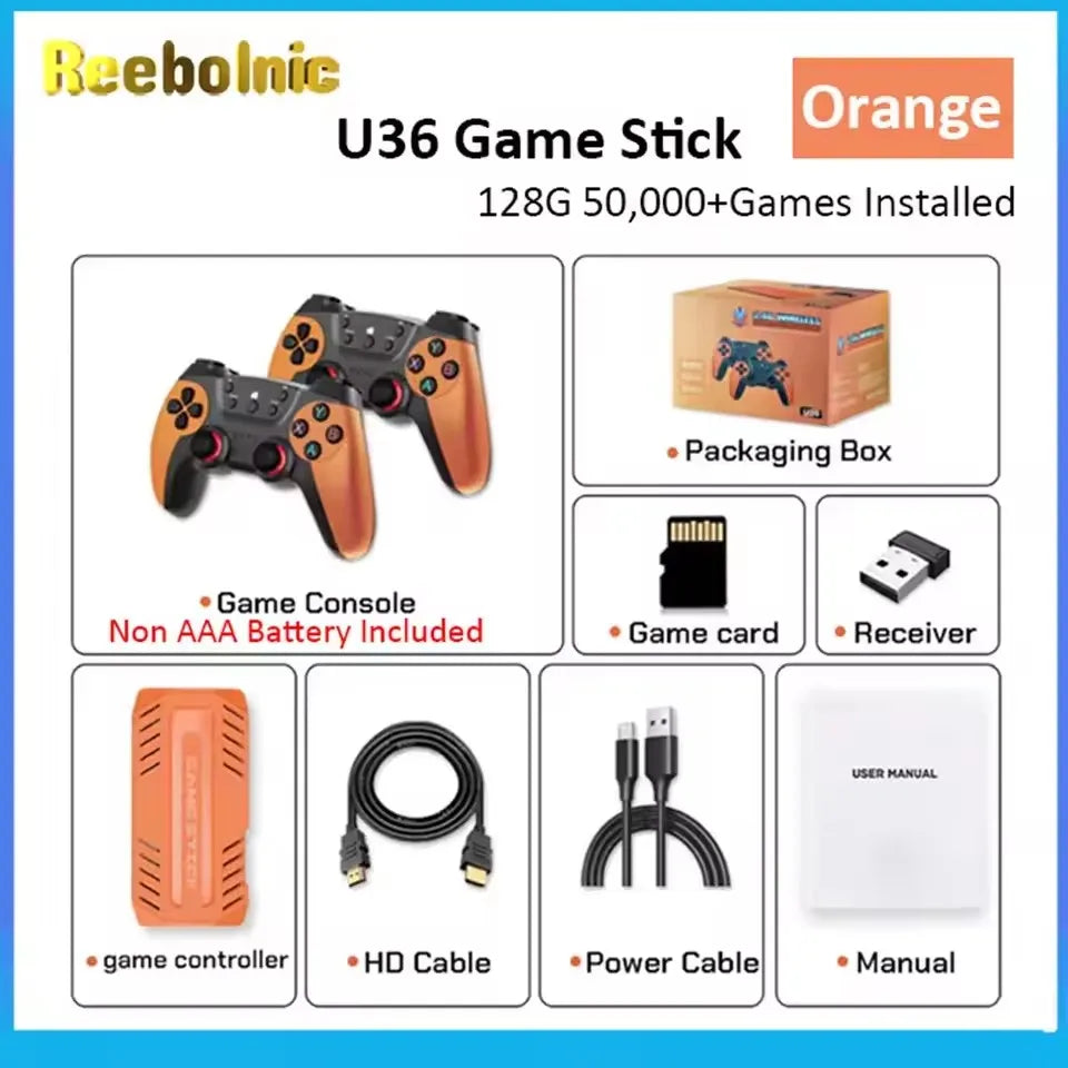 Reebolnic U36 Game Stick 128G 50,000+Games Installed 4K HD Output Retro Video Game Console 3D 40+Simulators PSP PS1 Boy Gifts