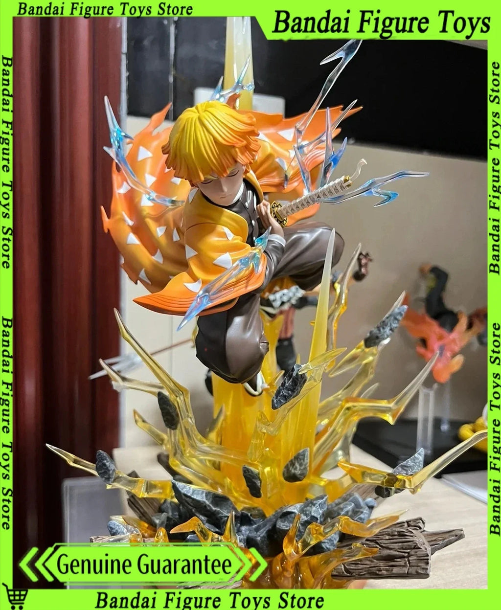 35CM Demon Slayer Figure Agatsuma Zenitsu Double Heads with LED Anime Statue PVC Action Figurine Decoration Model Toys Xmas Gift