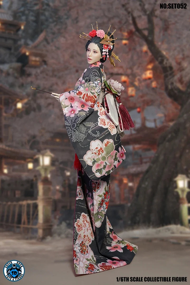 SUPER DUCK SET052 1/6 Japanese Geisha Head Sculpture Kimono Costume Set Model Fit 12'' TBL S12D Suntan Big Breast Action Figure