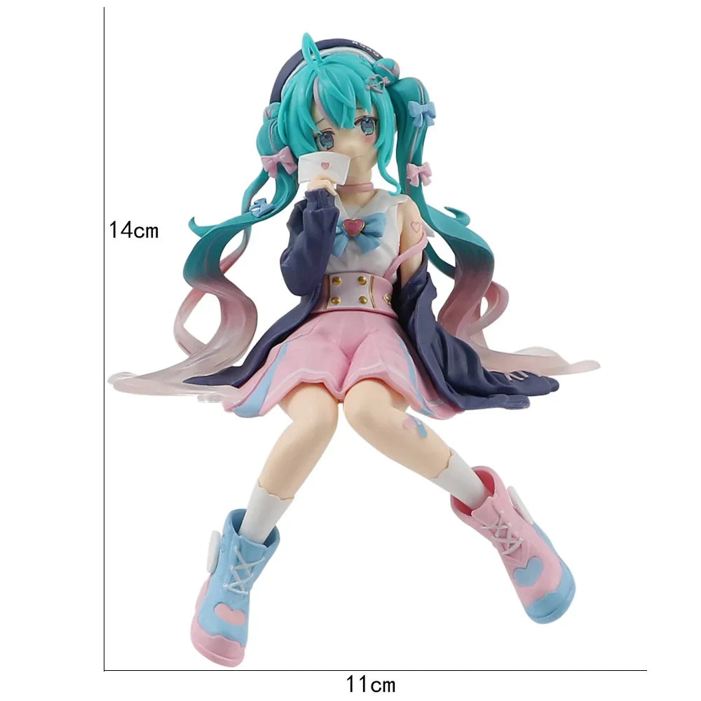 New Hatsune Miku Anime figure Pink sakura sitting position  PVC Action figure model toy decoration collect gifts