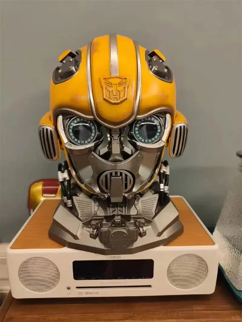 Transformers Bumblebee Helmet Mask English Voice Control Mask Light Up Eyes Helmet Bluetooth Base Xmas Cosplay Toys Collectibles
