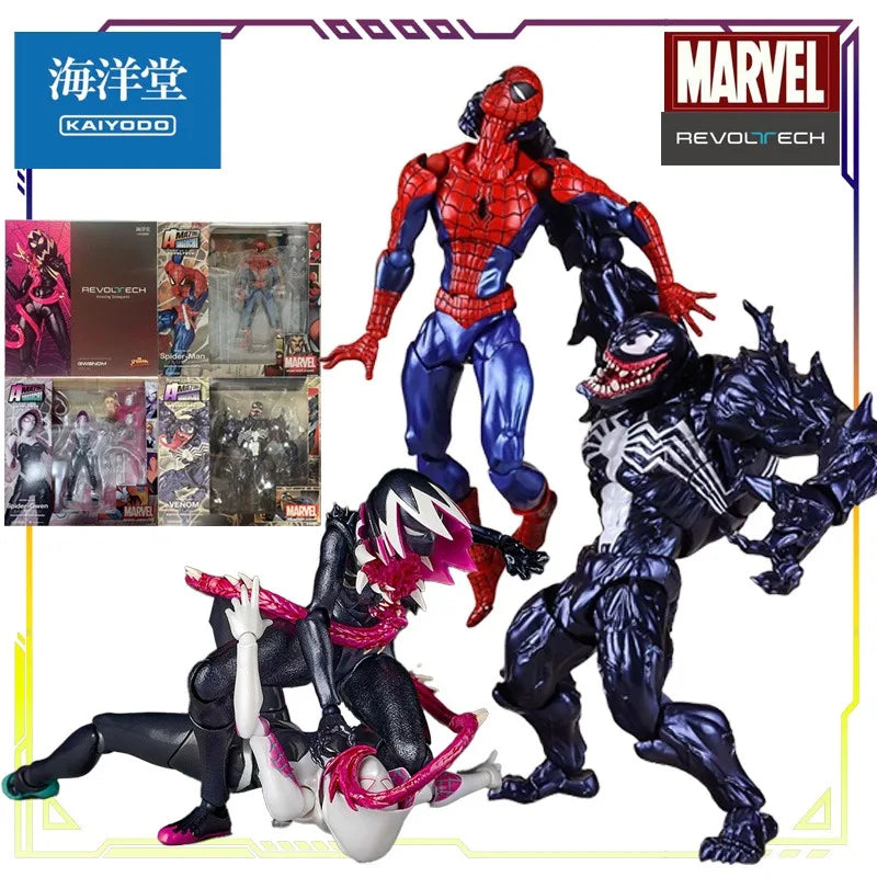 KAIYODO Original Revoltech Series Spider-Man\Venom Gwen Anime Action Figure Model Toys Movable Model Ornaments Gifts Fo Boys