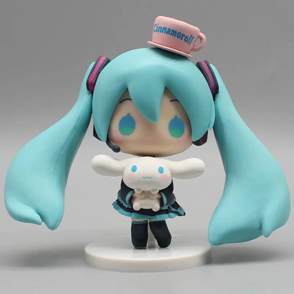 Hatsune Miku Anime Figurine Holding Cinnamoroll Bean Eyed Kawaii Tabletop Decorations Action Figures Doll Model Children  Gift