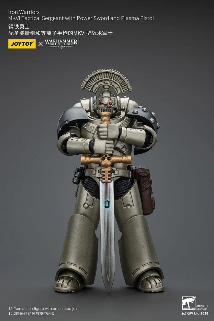 Joytoy Warhammer 1/18 Action Figures Iron Warriors MKVI Tactical Sergeant with Power Sword and Plasma Pistol Model Toy Boy Gifts