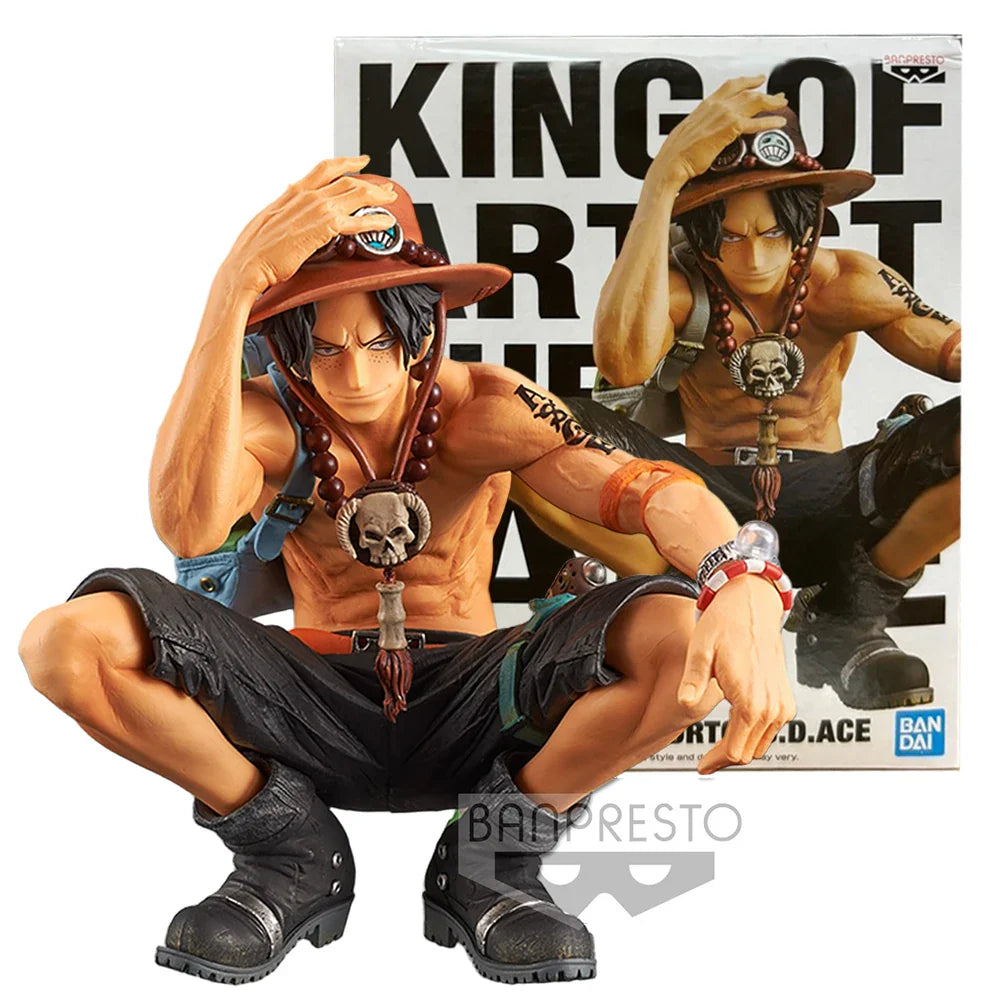 33CM Anime One Piece Portgas D. Ace Figur KING OF ARTIST SPECIAL Ver. Hocksitz-Modell Spielzeug Puppe Actionfigur Austauschbares Gesicht und Hände