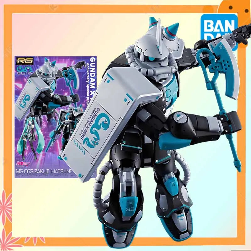 Bandai Original GUNDAM RG  1/144 MS-06S ZAKU [HATSUNE MIKU Ver.] Anime Action Figure Assembly Model Toys Collectible Model