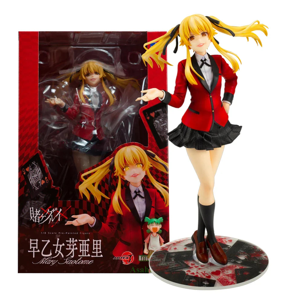 24CM Anime Kakegurui Twin Meari Saotome Figur Stehendes Modell Spielzeug Geschenk Kollektion Austauschbares Gesicht PVC Actionfigur