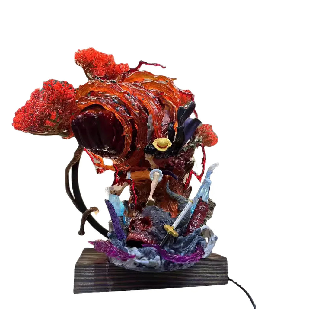 One Piece GK Ye Huo Lu Fei Figurine with Glowing Four Emperor Grass Hats Lu Fei One Piece Model Ornament Birthday Gift
