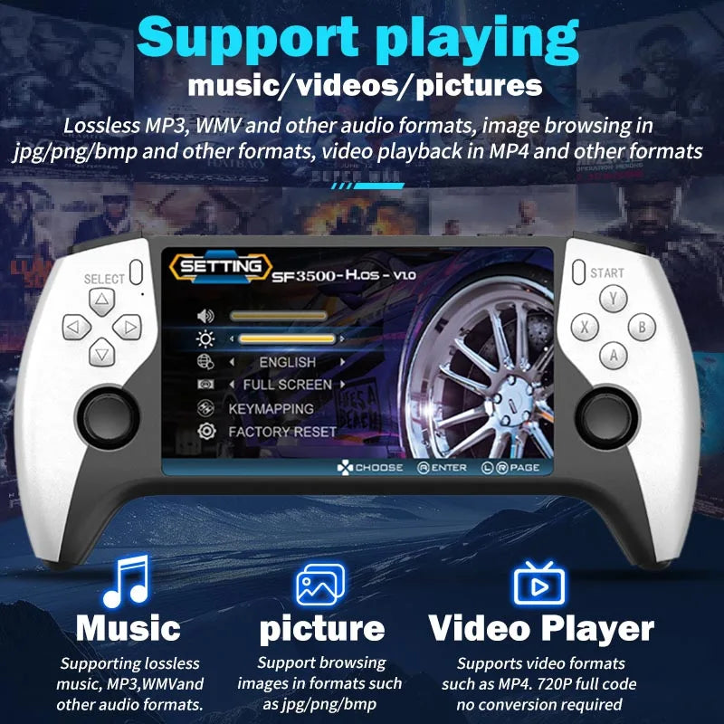 2 in1 Multi-Functional Retro Wireless Game Controller&Handheld Console SF3500Pro,5-inch IPS Screen with Dual Core CPU,FHD Cable