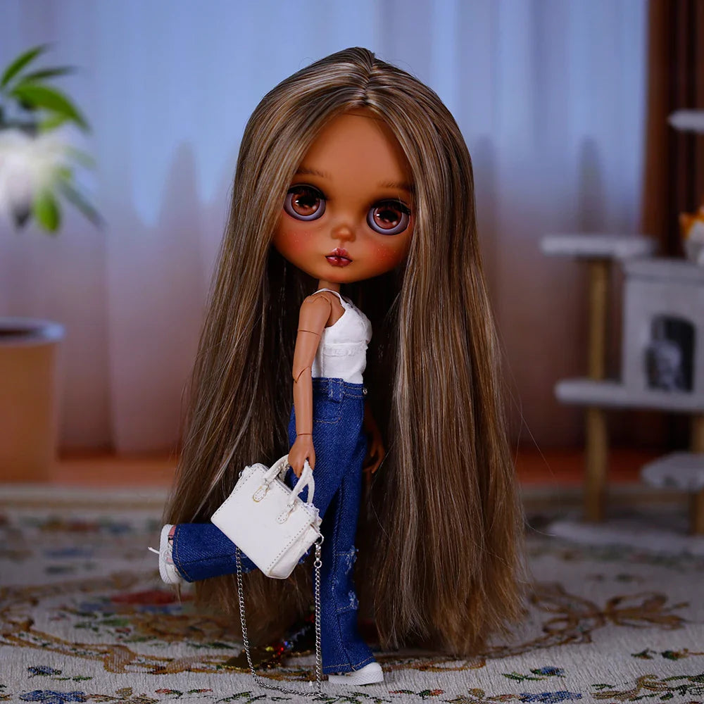 ICY DBS Bryce 1/6 Handbemaltes Puppenset Puppe mit dunkler Haut, langen Wimpern und Sonnenflecken SD Version