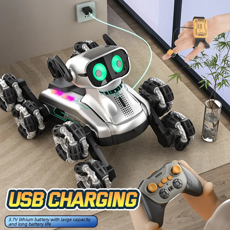 New Gesture Control RC Robot Dog - 8-Wheel Stunt, Music Dancing Transform Toy for Kids Boys Girls