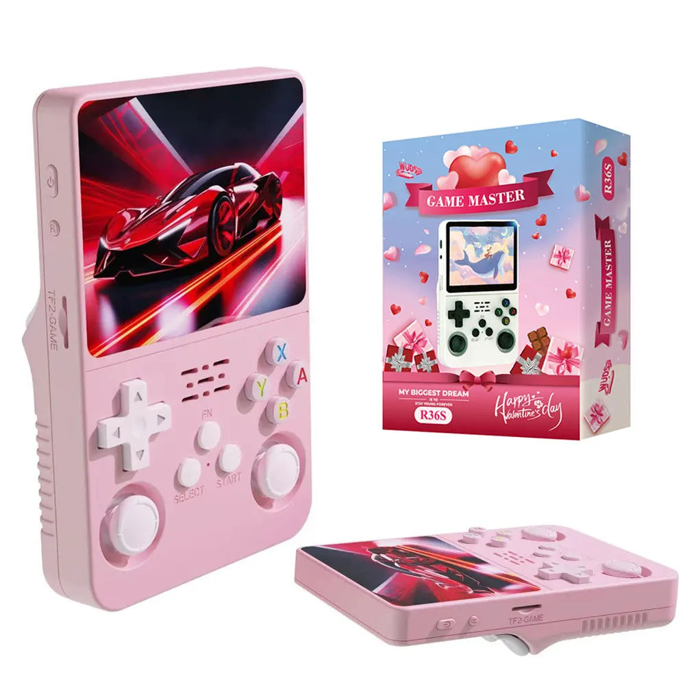 WUDS Handheld Game Console – 3.5" IPS Screen Linux System Retro Game Player with 15000+ Classic Games 32+64G TF Card pink