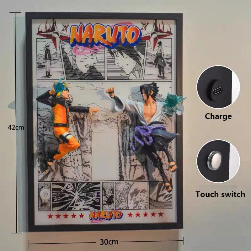 3D Uzumaki Naruto Figure LED Painting Poster Desktop Ambient Light For Children's Room Hanging Painting Decorative Picture