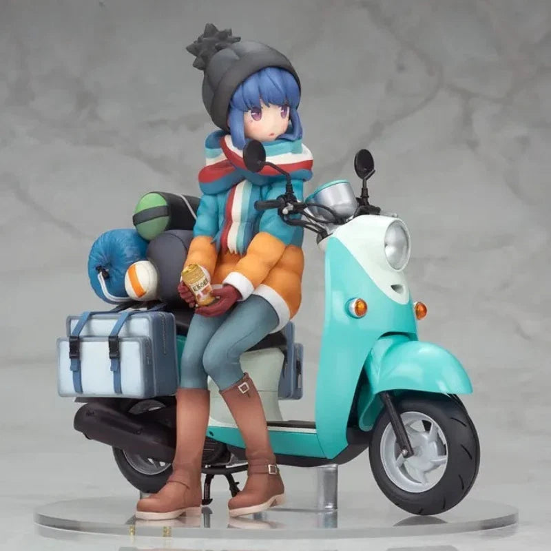 100% Original:Anime Yuru Camp Shima Rin motorcycle 15cm PVC Action Figure Anime Figure Model Toys Figure Collection Doll Gift