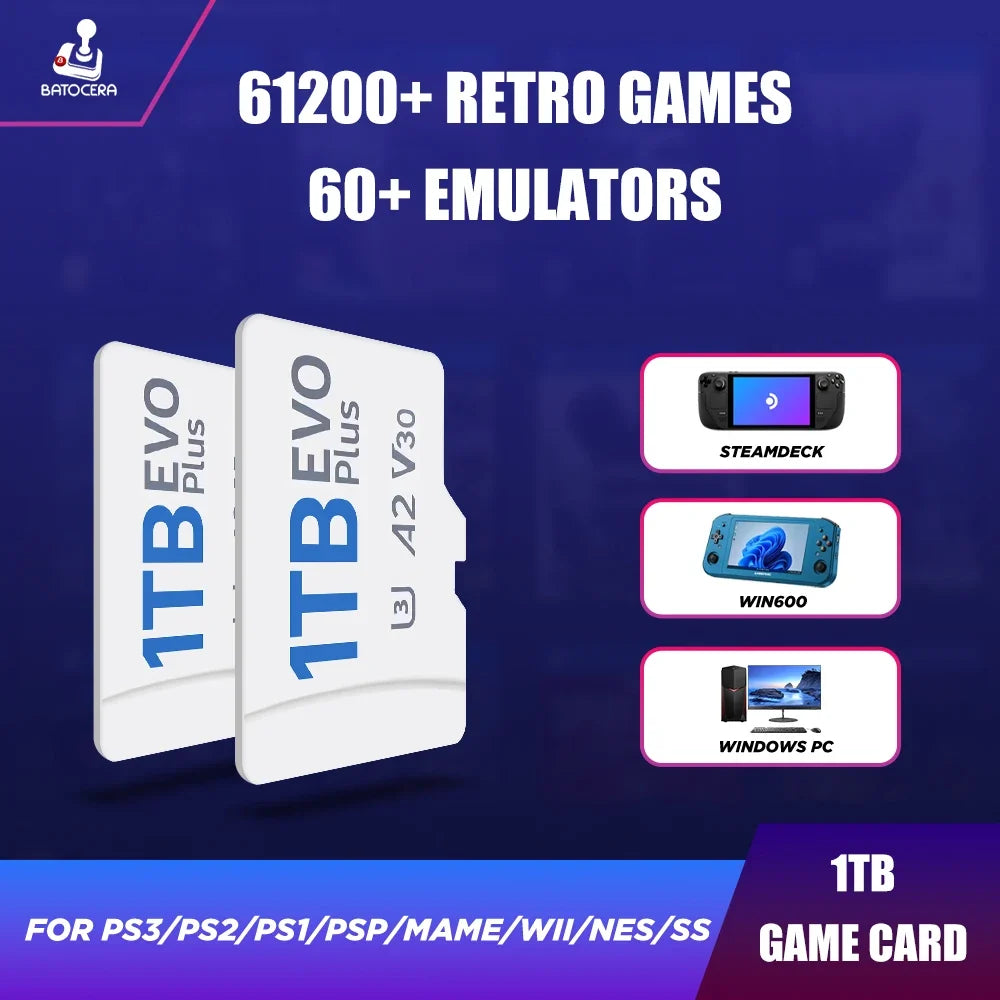 Batocera 1TB Game Card with 61200+Retro Games for PS3/PS2/PS1/PSP/MAME/WII/NES/SS for Steam Deck/Win 600/GDP WIN4/Win PC/Laptop