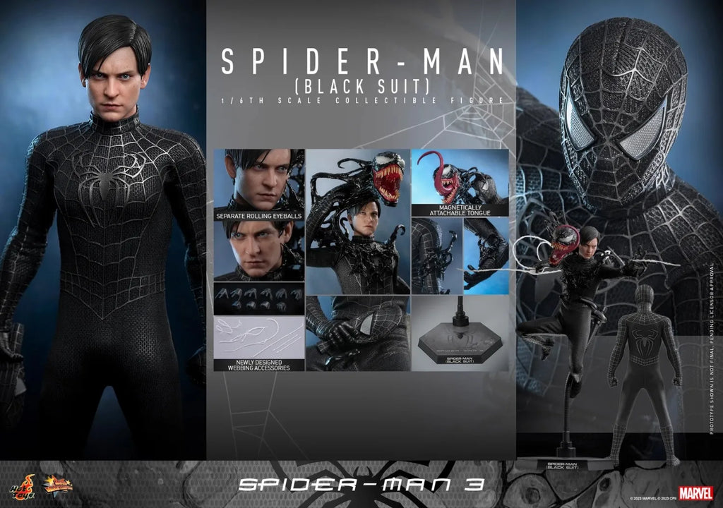 In Stock Hot Toys MMS727 1/6 Scale Men Soldier Spider-Man 3 Tobey Maguire Black Suit Full Set 12Inch Action Figure Body Model