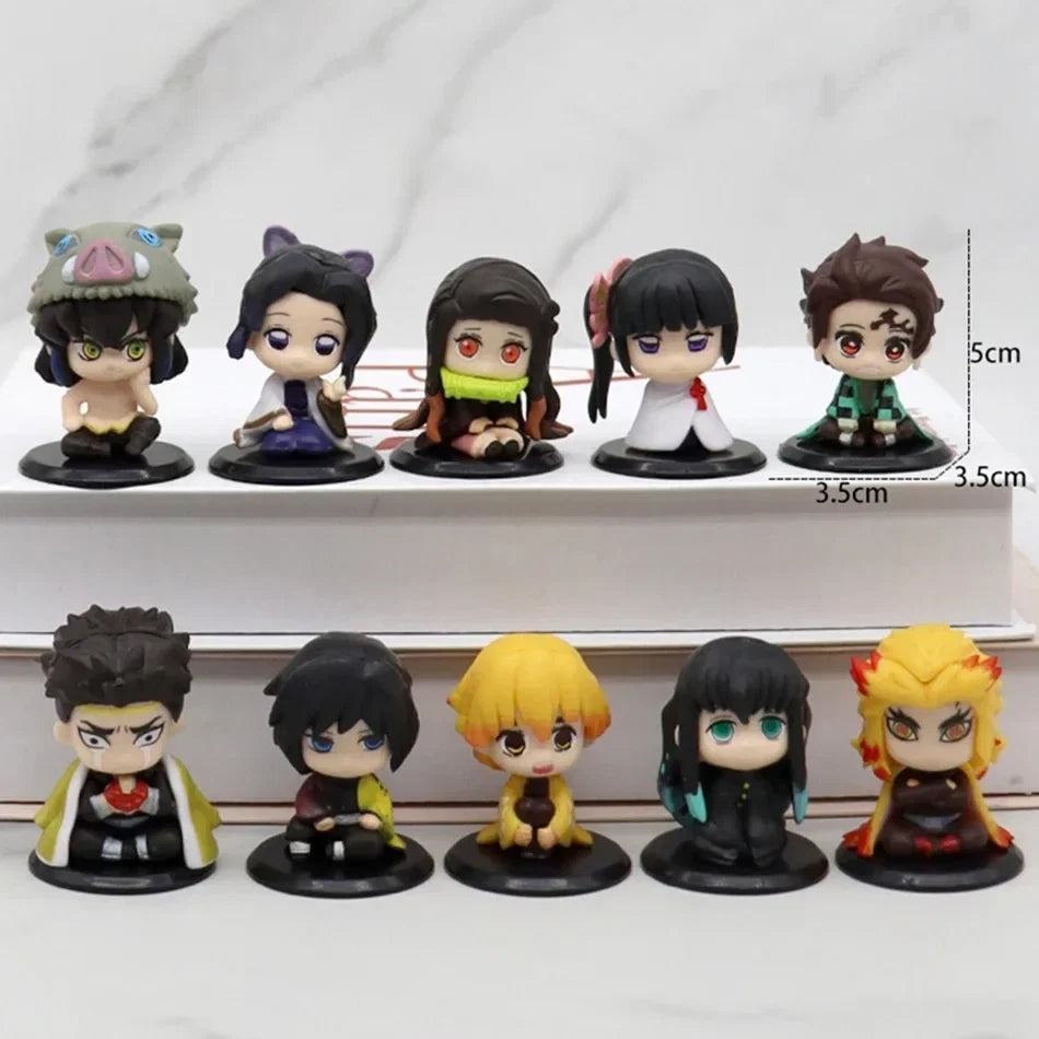 Demon Slayer Anime Figure Toy - Kimetsu No Yaiba Q Version - Sitting Tanjiro Nidouzi Inosuke Zenizu PVD Figurine Model Doll Gift