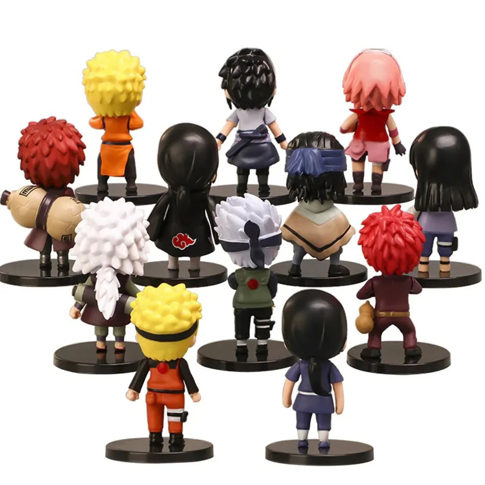 12pcs/set Naruto Shippuden Anime Figures - Hinata Sasuke Itachi Kakashi Gaara Q Version PVC Toys Dolls for Kids Christmas Gifts