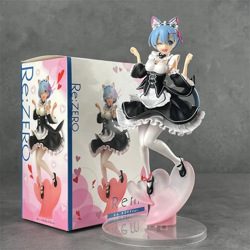 23cm Maid Blue Hair Cat Ears Cute Girl Skirt Anime Girl Figure Action Figure Adult Collectible Model Doll Birthday Gift