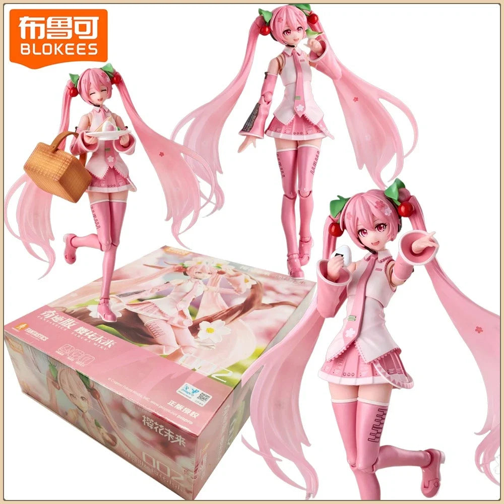 Original Blokees Hatsune Miku Cherry Blossom Future Series Action Figures Cartoon Fashion Trend Model Toys Desktop Display Gifts