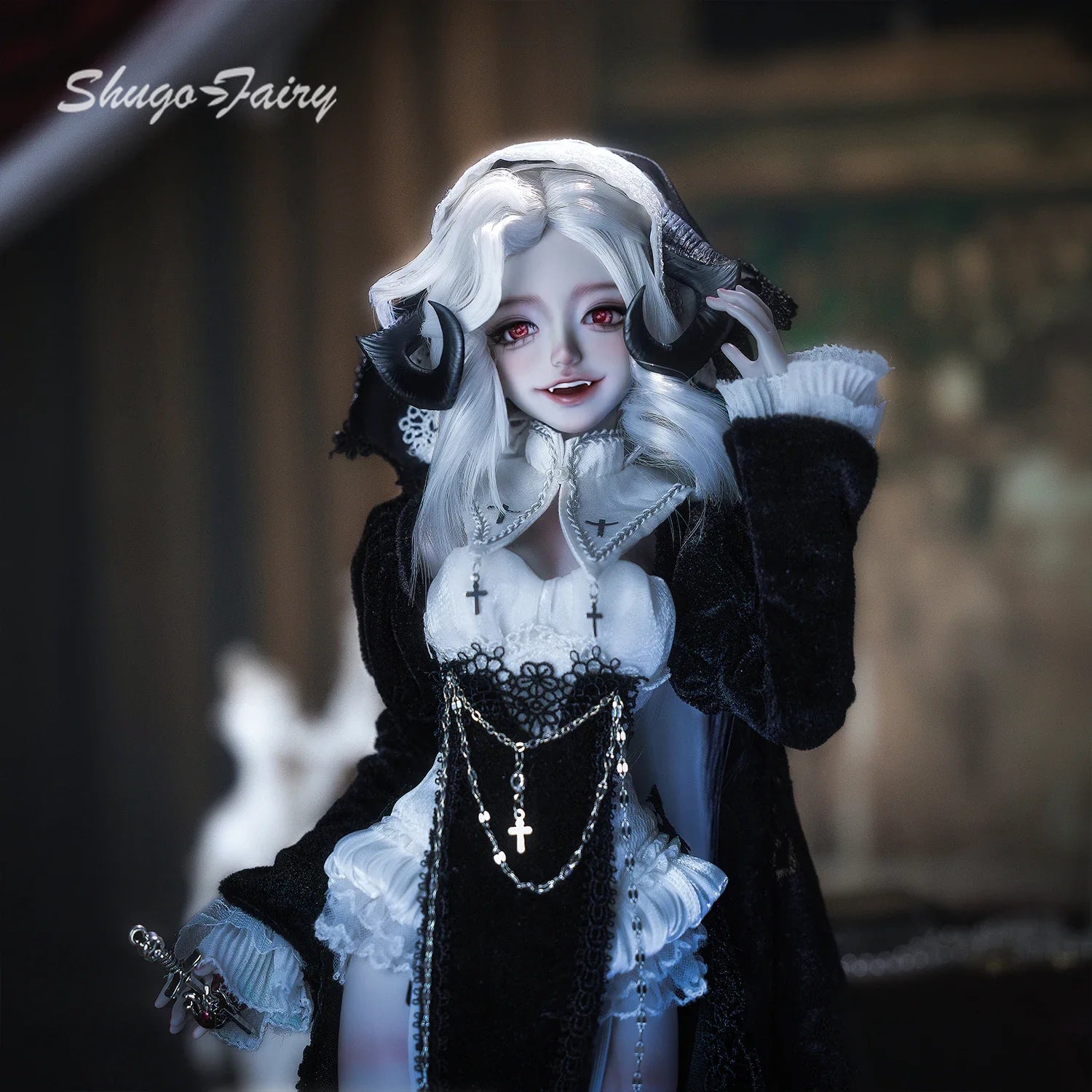 BJD Doll 1/4 Cassandra Fullset C Bariy Big Chest Body Demon Goat Horn Nun Satanic Evil Theme Resin Figure Shugafairy