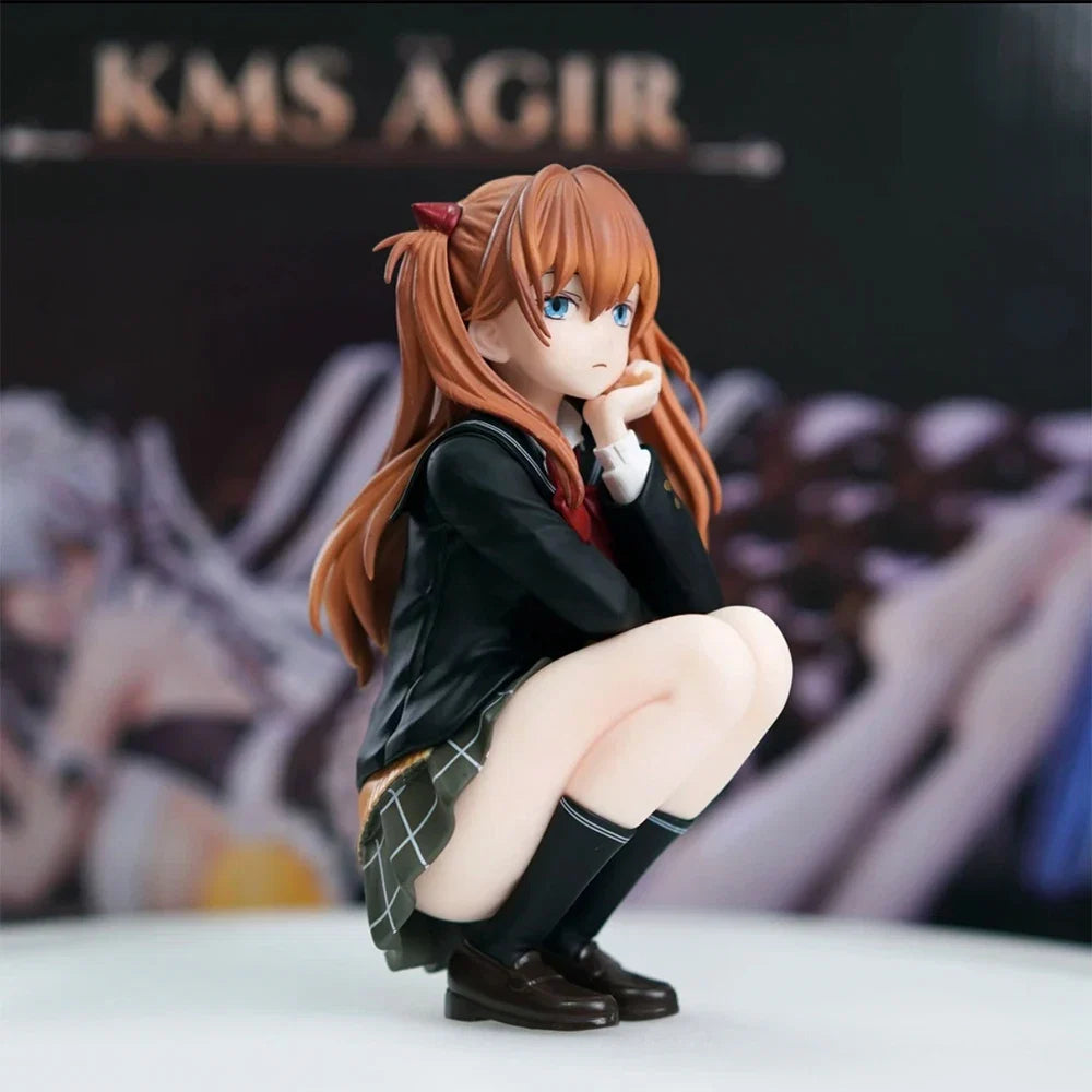 EVA Asuka Pretty Girl School Uniform Squatting Posture Asuka Anime Handmade PVC Model gift ornaments