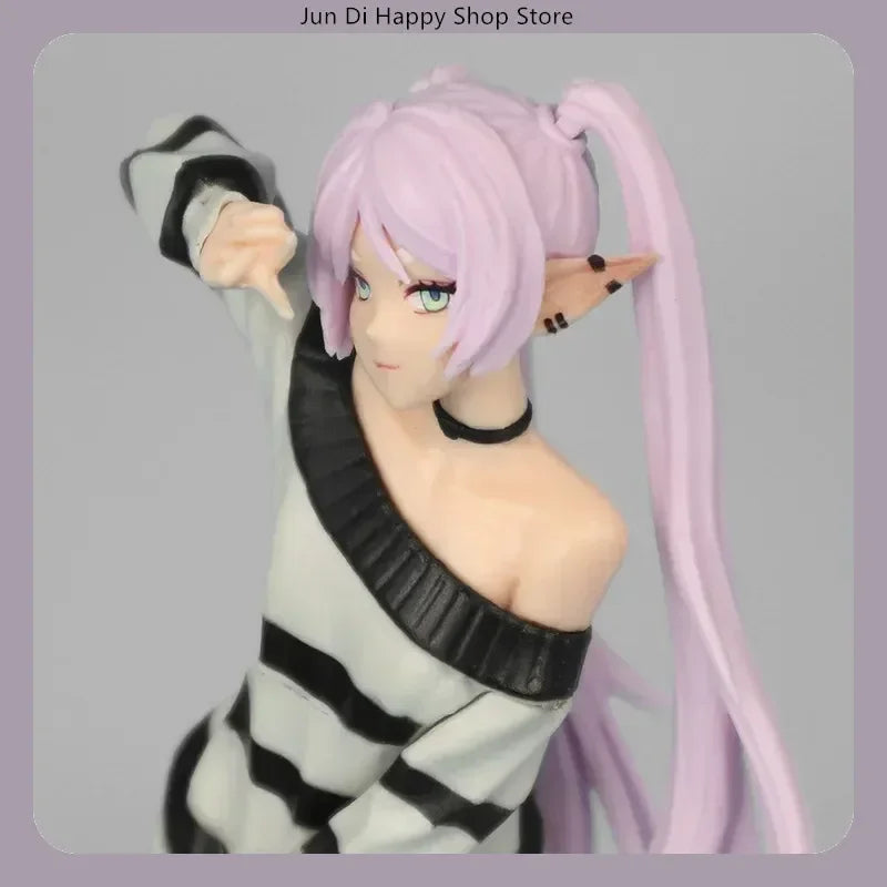 18.5cm Anime Collectible Figure - Frieren Beyond Journey'S End Casual Striped Outfit Victory Pose Pvc Model Statue Desktop Gift