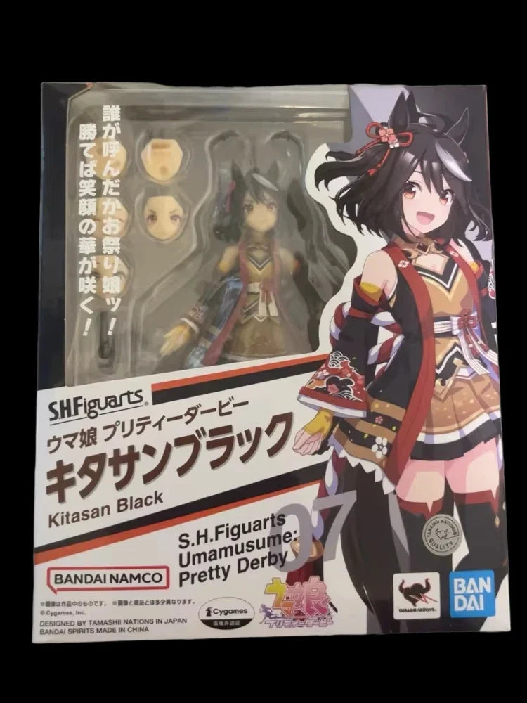 BANDAI Original S.H.Figuarts Umamusume Pretty Derby Kitasan Black Action Figure Assembly Model Toys Collectible Model Ornaments