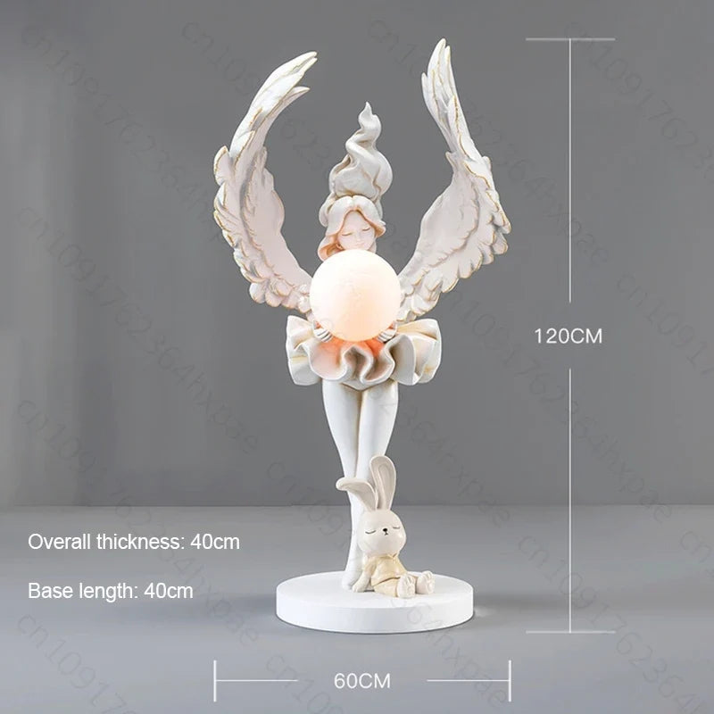 Elegant AngelGirl with Lighting Floor Sculpture Living Room Stylish Statue Angel Standing Ornaments Home Interior Decor Figurine