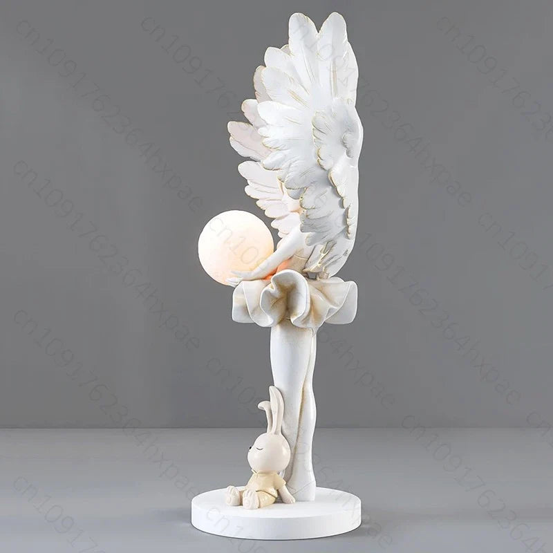 Elegant AngelGirl with Lighting Floor Sculpture Living Room Stylish Statue Angel Standing Ornaments Home Interior Decor Figurine