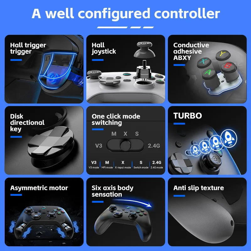 G6 wireless Bluetooth mobile game controller with Hall trigger and Hall joystick supporting switch/pc
