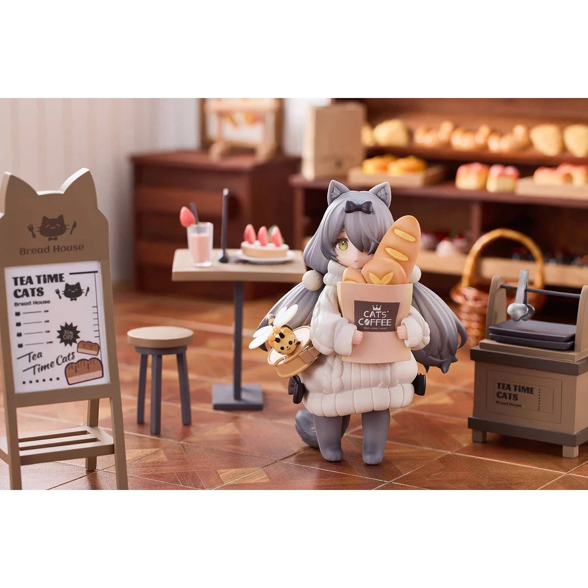 In-Stock Original Ribose DLC Series Tea Time Cats Scene: Meow Town Bakery Customer Nice Kawaii Doll Collectible Figure Model Toy