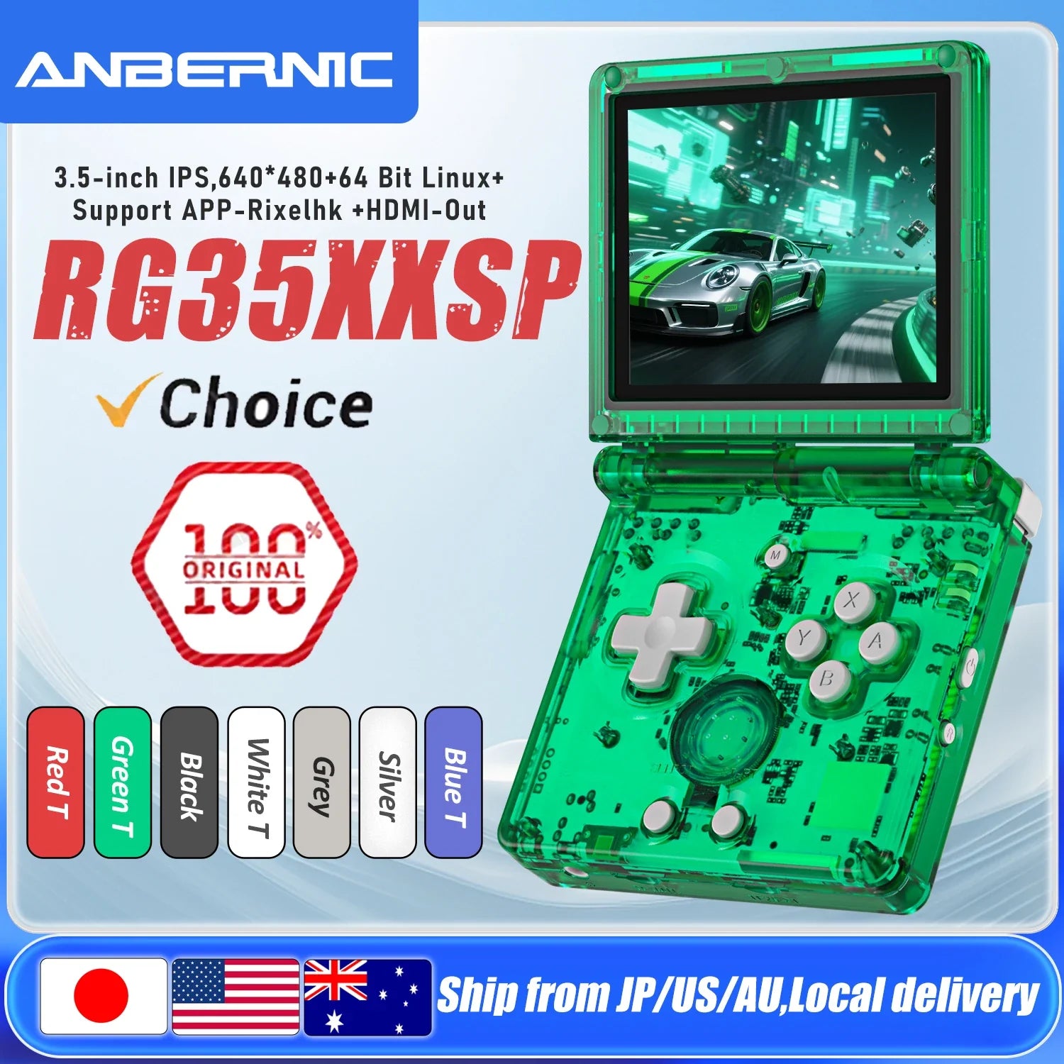 ANBERNIC RG35XXSP Mini Retro Handheld Game Console 3.5-inch IPS Screen 3300mAh Battery Supports HDMI-TV Out and Bluetooth 4.2