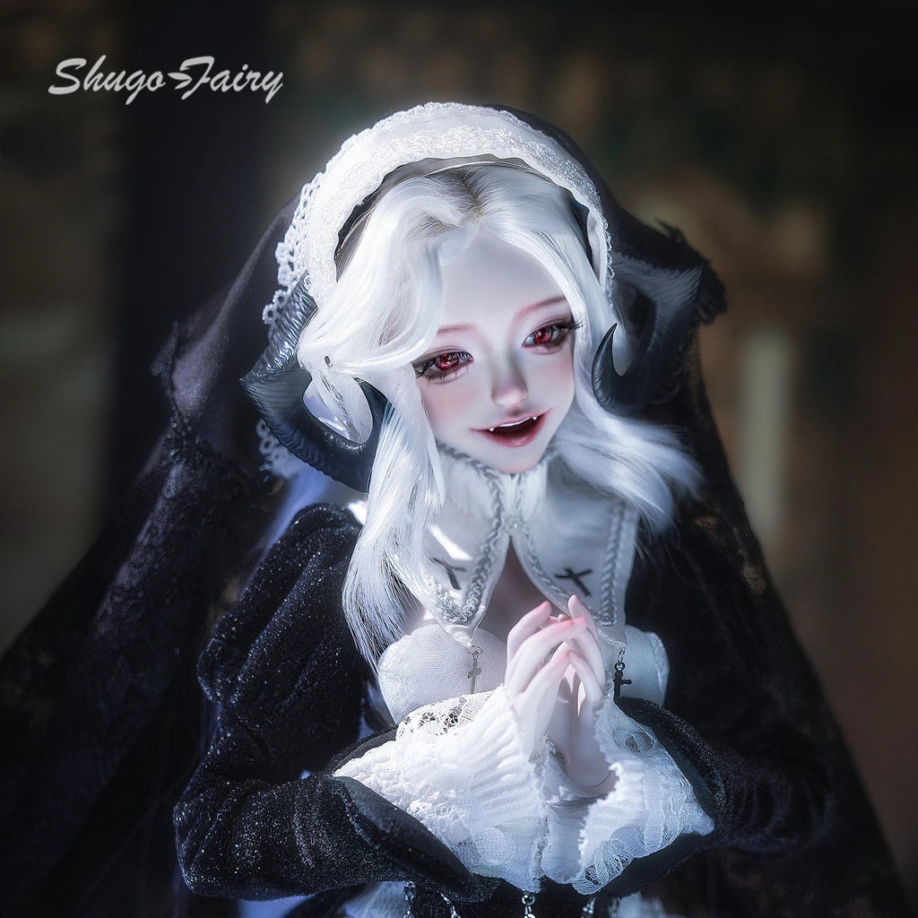 BJD Doll 1/4 Cassandra Fullset C Bariy Big Chest Body Demon Goat Horn Nun Satanic Evil Theme Resin Figure Shugafairy