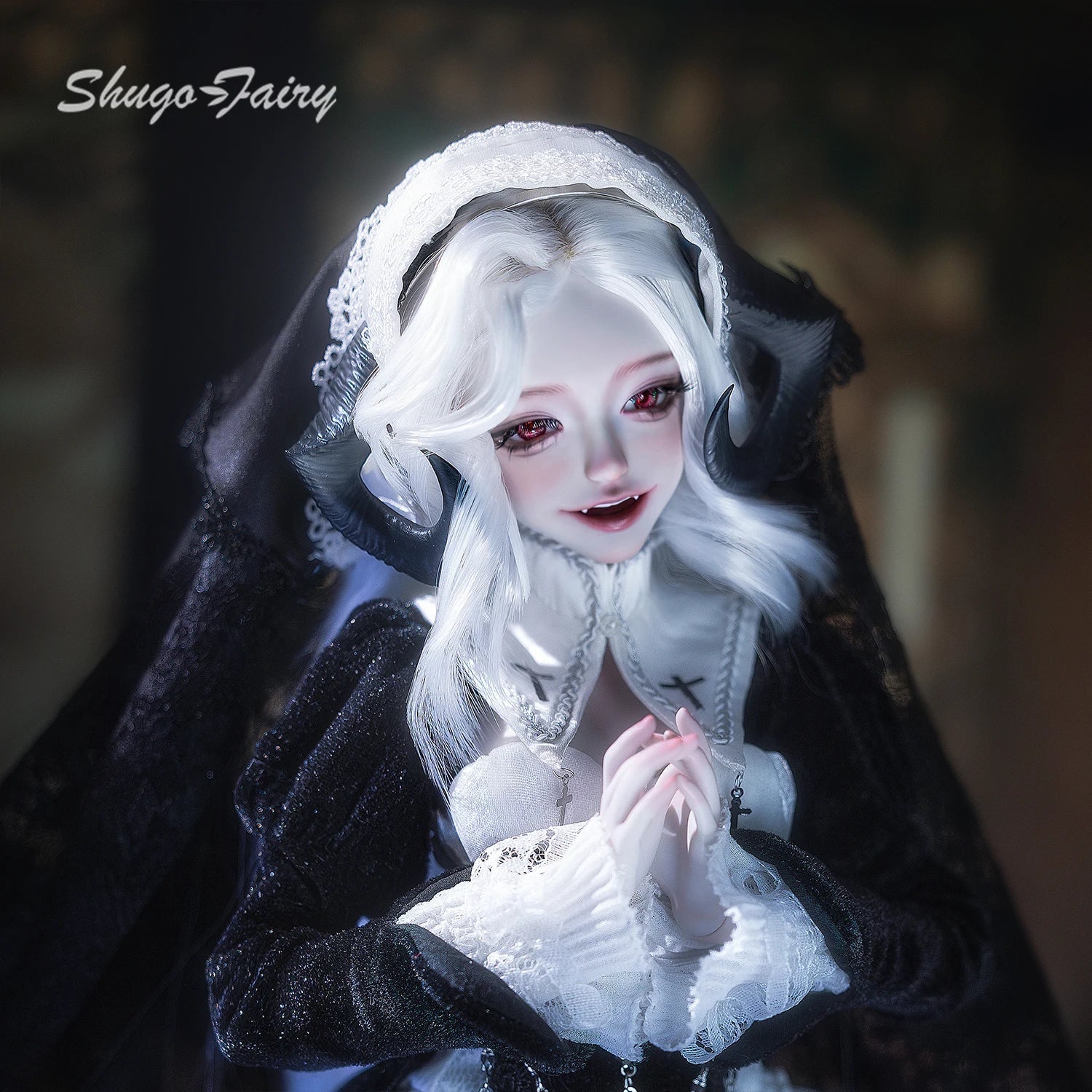 BJD Doll 1/4 Cassandra Fullset C Bariy Big Chest Body Demon Goat Horn Nun Satanic Evil Theme Resin Figure Shugafairy