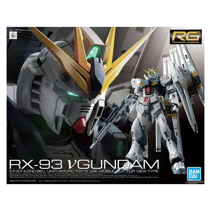 Bandai Original GUNDAM Anime Model RG 1/144 RX-93 VGUNDAM Action Figure Assembly Model Toys Collectible Ornaments for Children