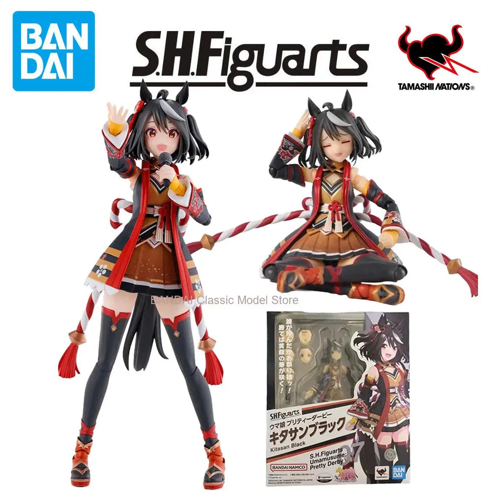 BANDAI Original S.H.Figuarts Umamusume Pretty Derby Kitasan Black Action Figure Assembly Model Toys Collectible Model Ornaments