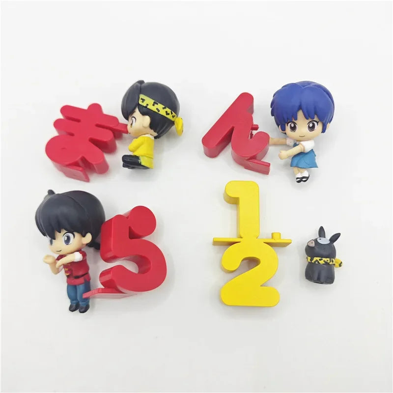 Aixlan 4PCS Ranma 1/2 Figure Ranma Tendou Akane Q Version Cute PVC Action Figure Amine Christmas Gift Collectible Figurine