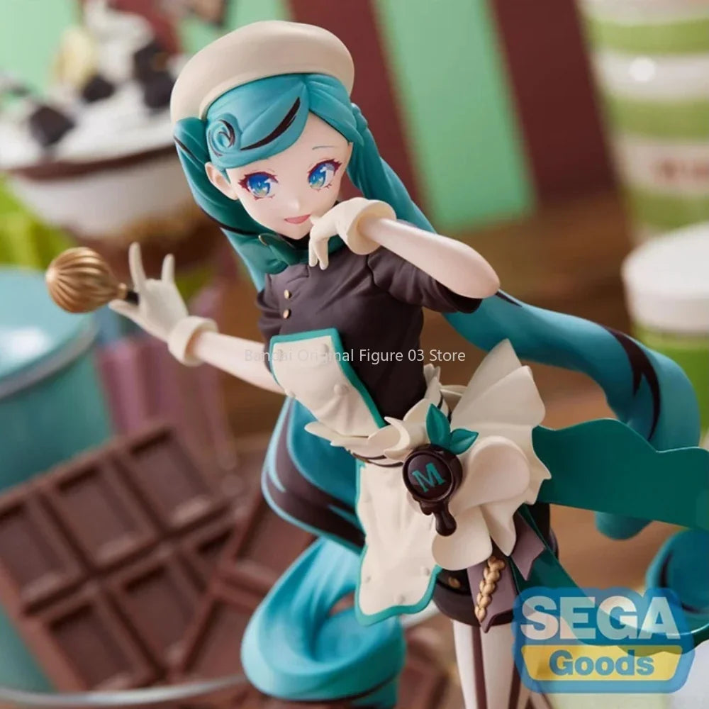 Original SEGA Vocaloid Anime Figures Hatsune Miku Dark Chocolate Pastry Chef Collectible Model Dolls Toys Gifts for Kids Girls