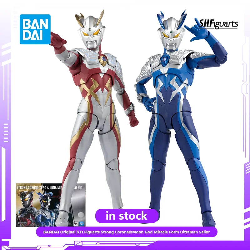 BANDAI Original S.H.Figuarts Series Strong Corona&Moon God Miracle Form Ultraman Sailor Anime Action Figures Toys for Boys Gift
