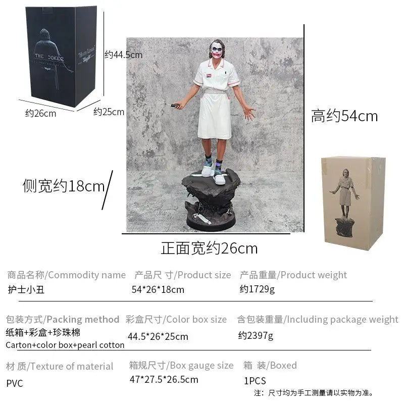 New 54cm Dc Heath Ledger Nurse Uniform Joker Figure Series Handmade Ornament Gk Resin Statue Toy Gift Joker Standing Scene Model