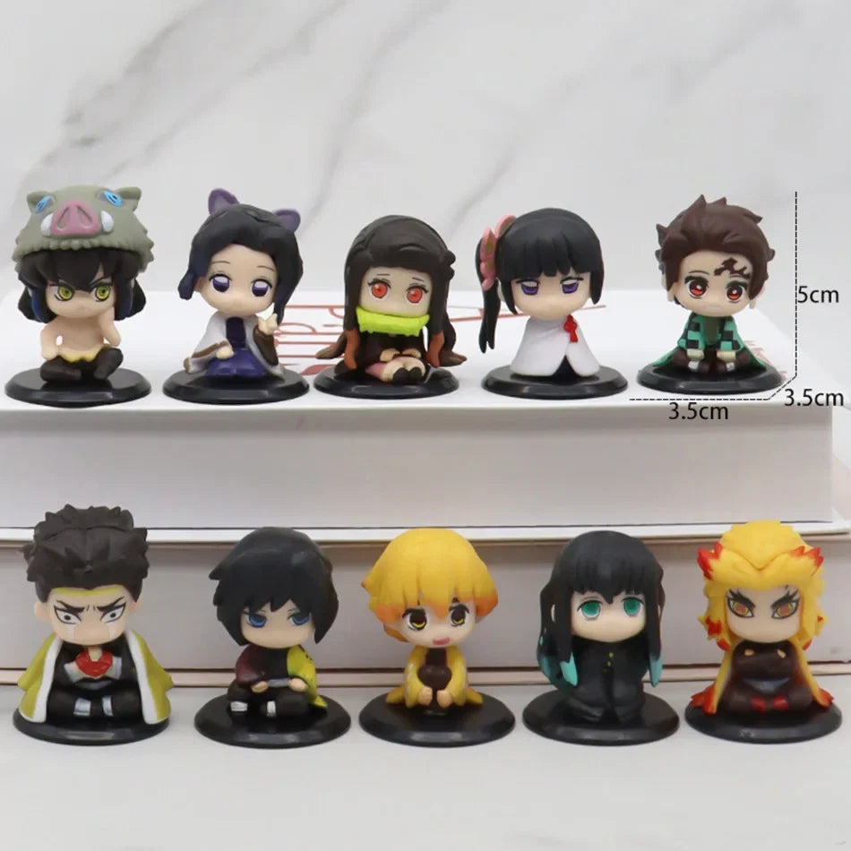 Anime  Demon Slayer Sitting Ghost Doll Anjiro Nidouzi Inosuke Zenizu 10pcs Set Q Version Figure Action Figure Movie Model Toy