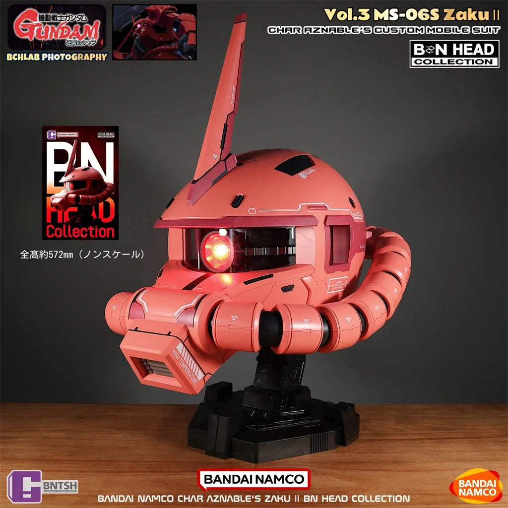 In Stock Bandai Char's Zaku Helmet, BN HEAD Oversized LED Light Up Collectible, Gundam Anime Decor Gift for Men